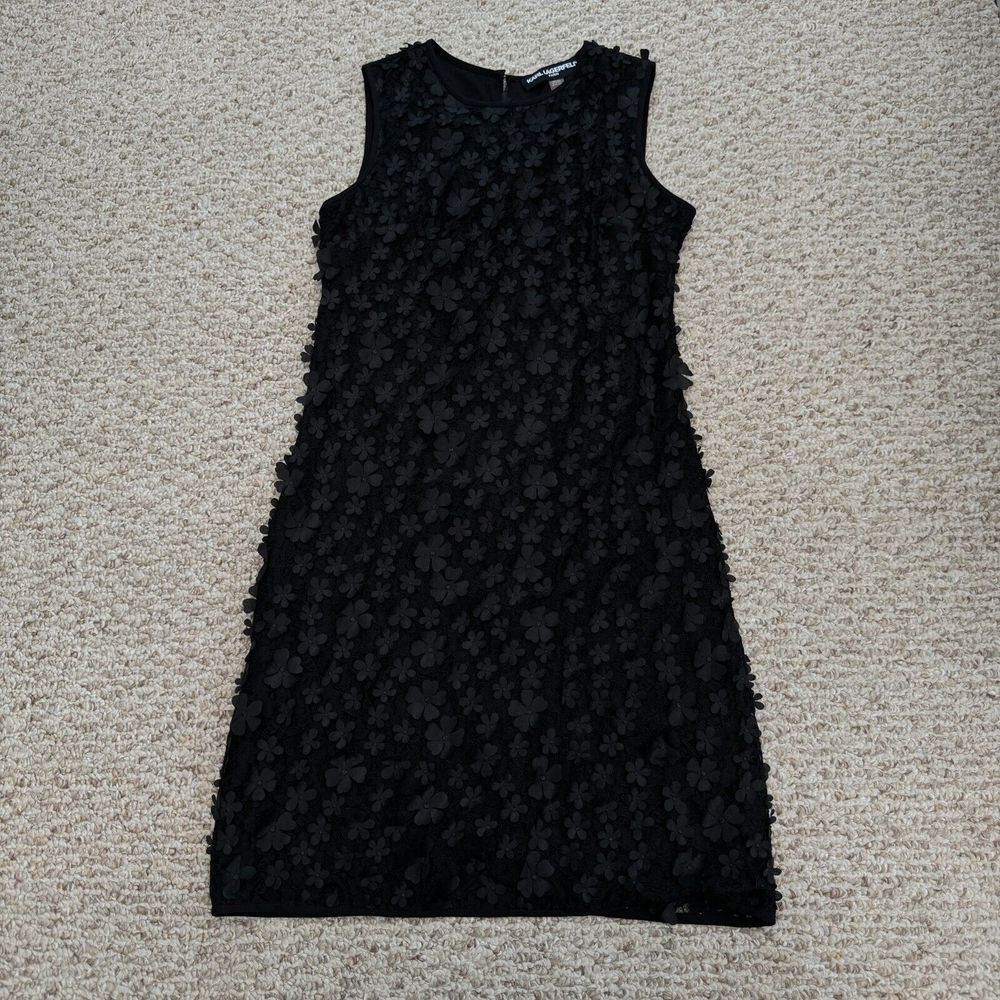 Karl Lagerfeldā 3D floral Embellished Tank Shift Dress Fairy Black 2
